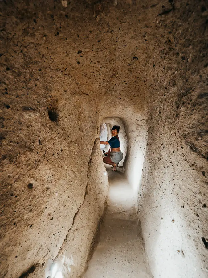 Nan in underground city tunnel of Kaymakli, one of the very unique things in Cappadocia
