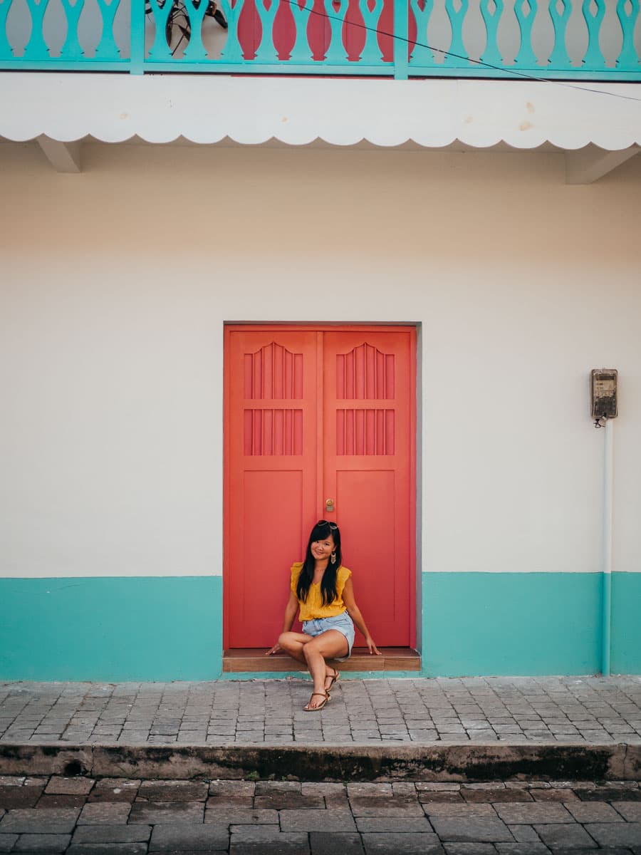 Red colourful door in Flores Guatemala