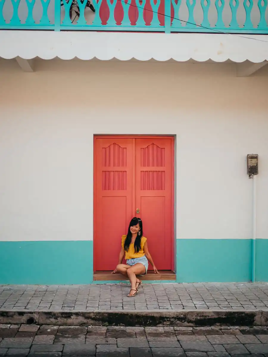 Red colourful door in Flores Guatemala