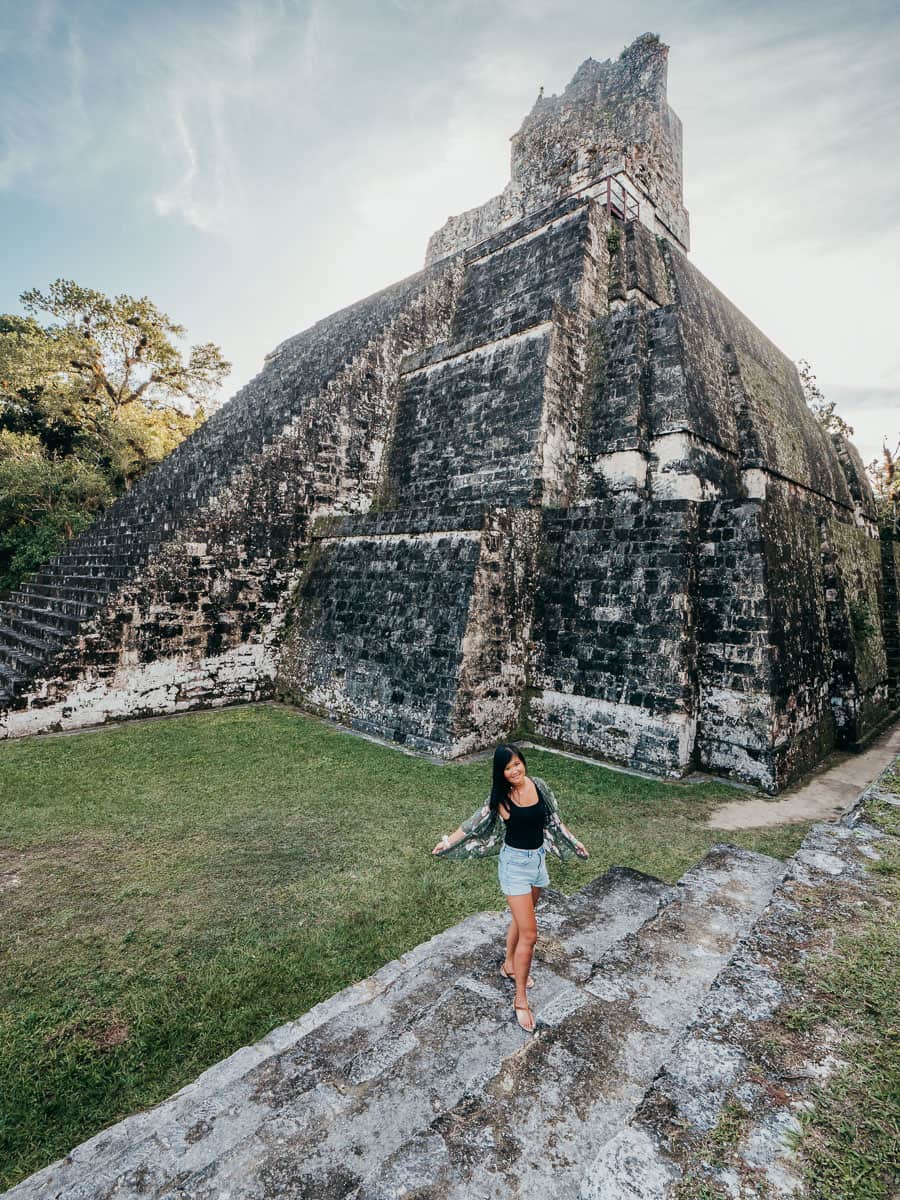 Standing near the main temple of tikal with sunset
