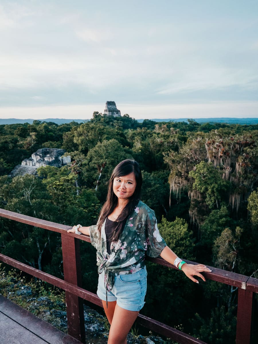 Standing on the platform atop the temples in Yaxha