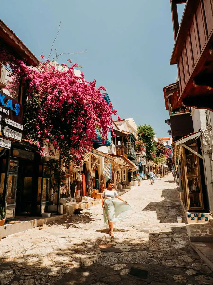 standing on the street of Kas in Turkey