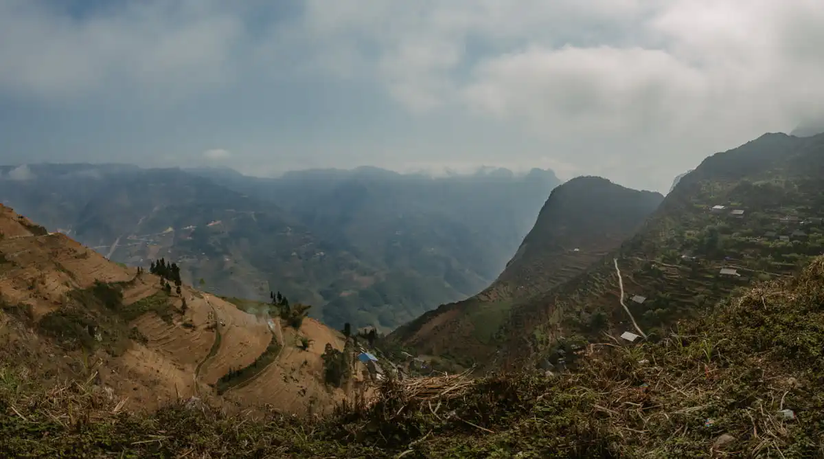 panoramic view of the Ha Giang loop valley with the river
