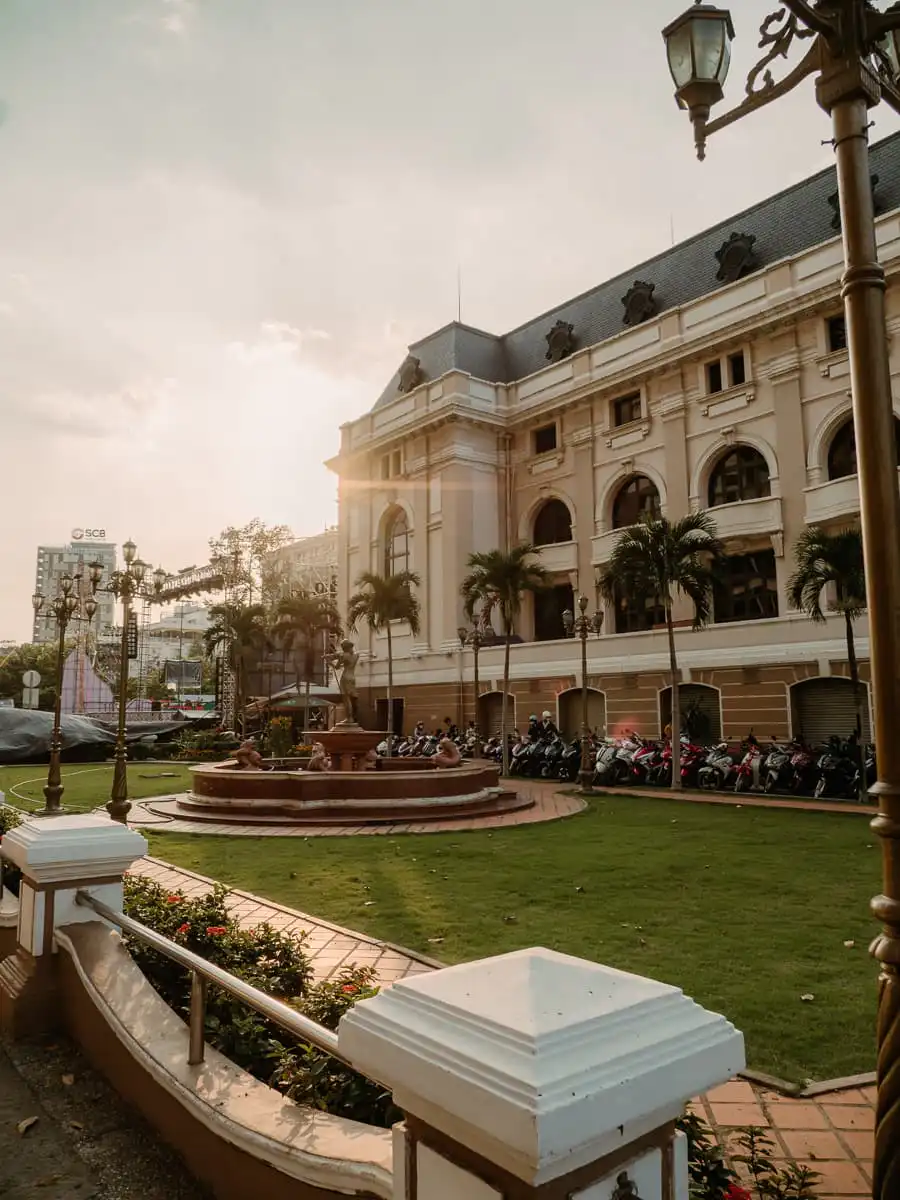 Central building with colonial architecture in Saigon