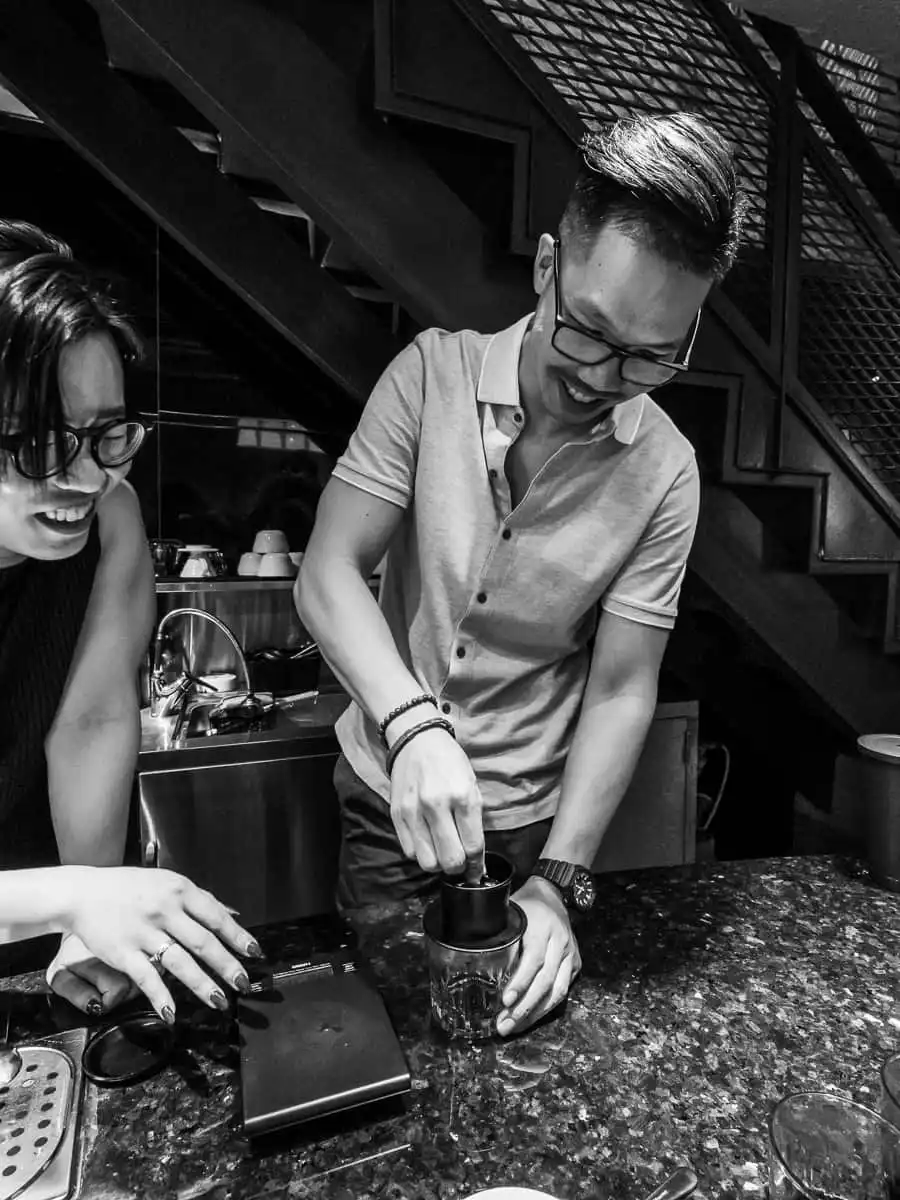 pouring coffee during the workshop