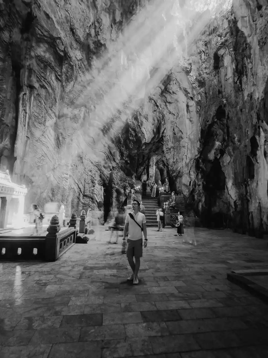 cave streaming light in Marble mountains