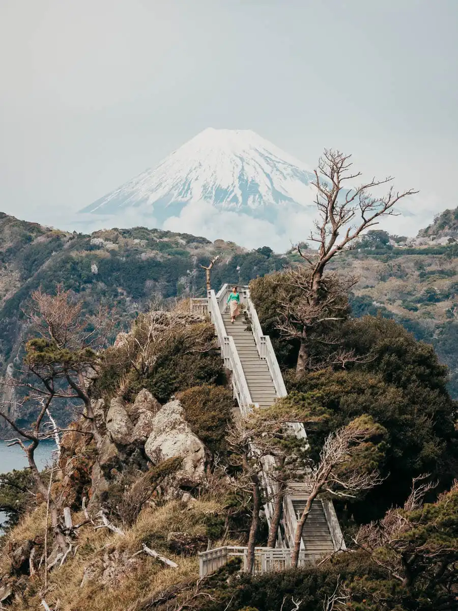 View of Mount fuji from the Koganezaki viewpoint on izu peninsula