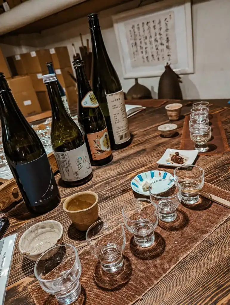sake tasting in Nara with Sake bottles