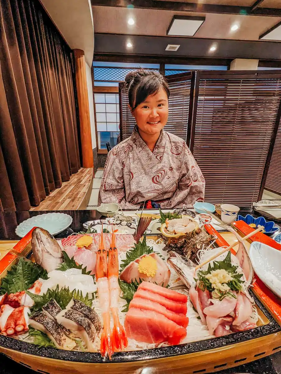 food platter of seafood at ryokan in izu peninsula