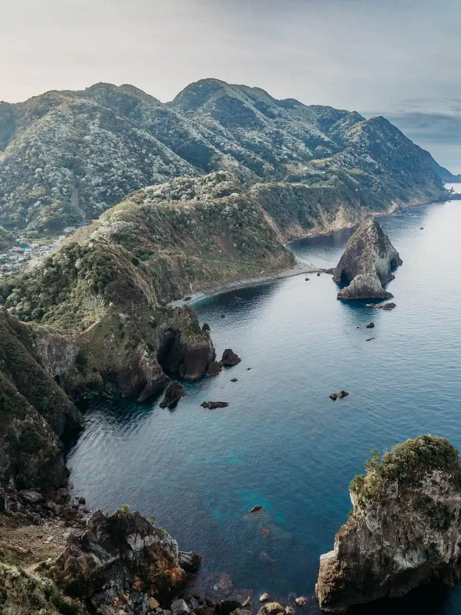 view of the rocky coast of the izu peninsula