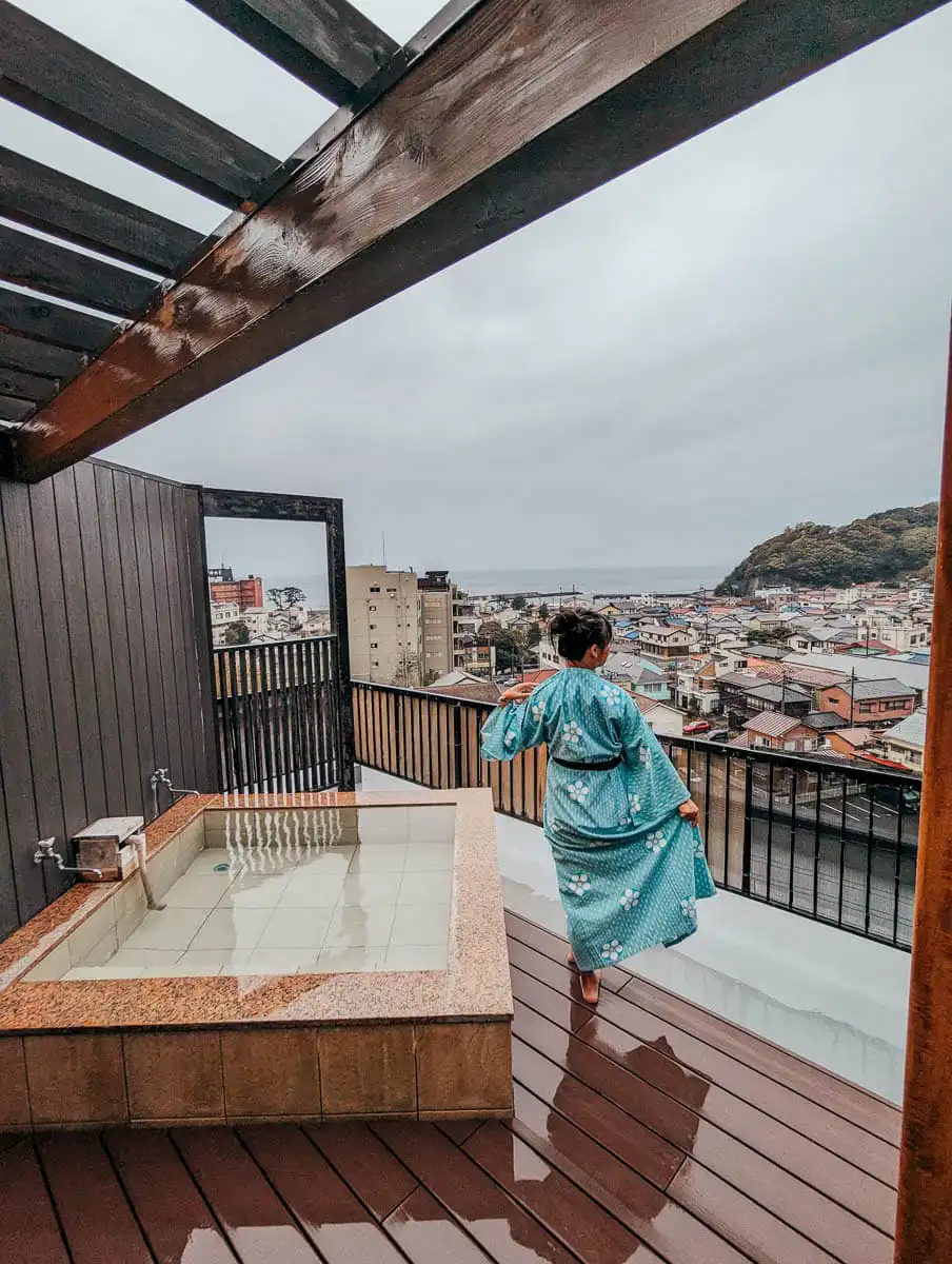 rooftop onsen overlooking the ocean