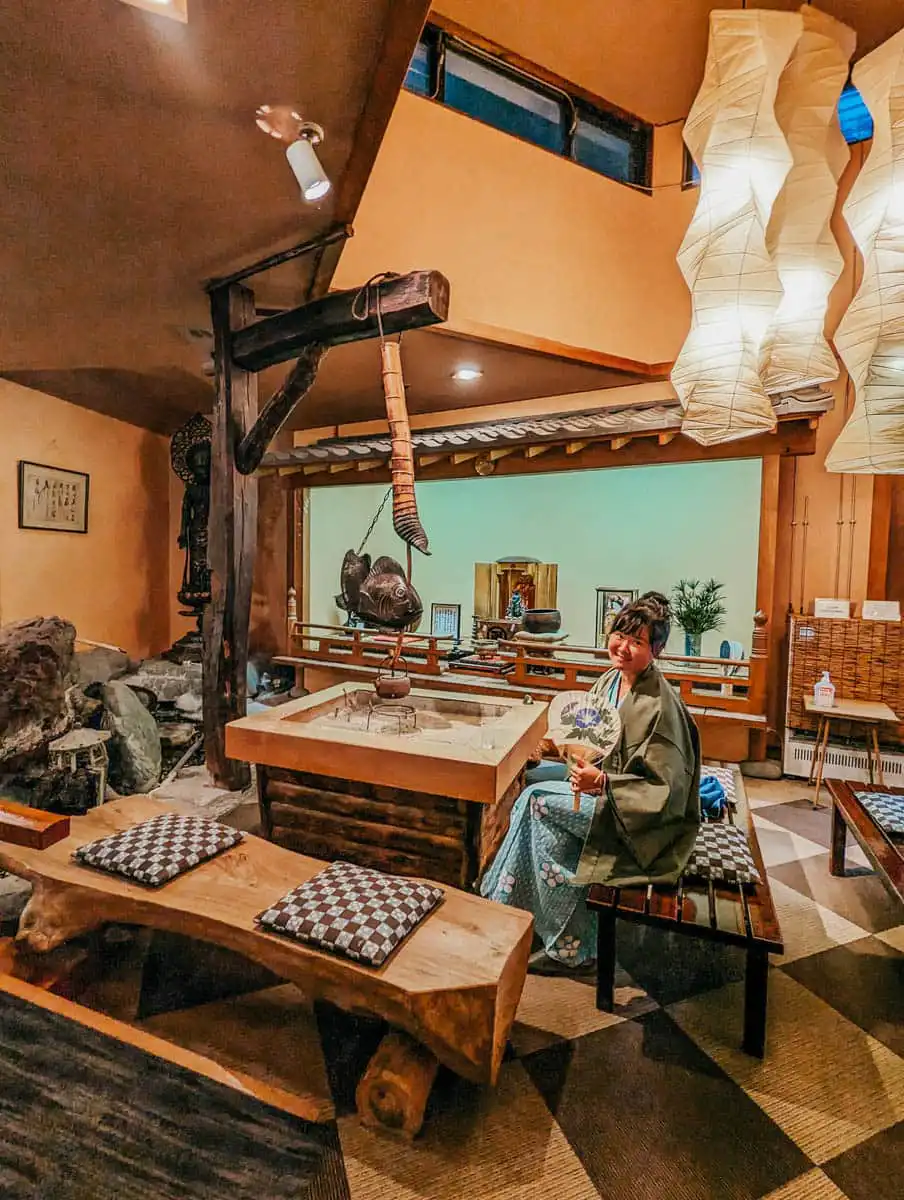 relaxing and enjoying tea at the ryokan