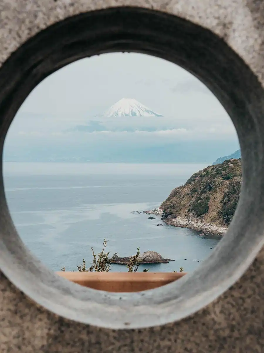 View of mount fuji at an observation point during izu peninsula road trip