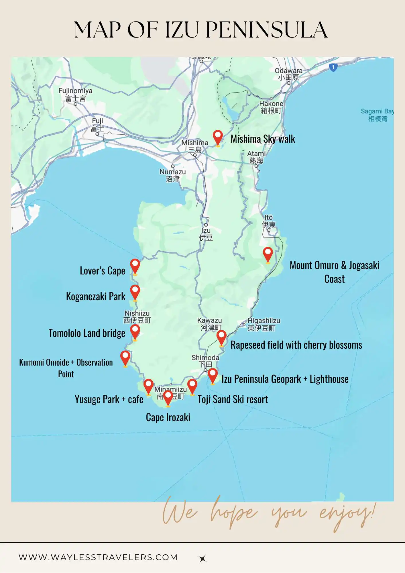 Map of Izu peninsula and its attractions