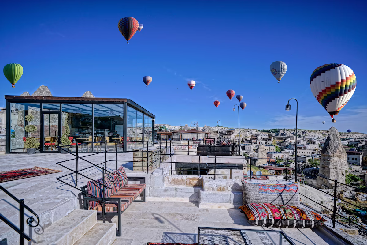 large terrace on rooftop of arinna hotel