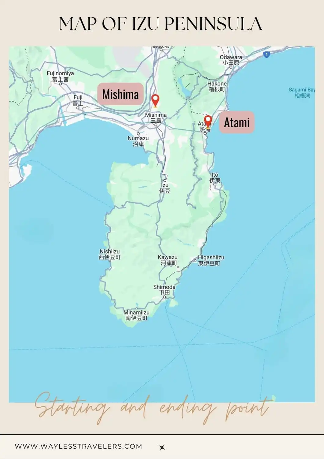 Starting and ending stations of Izu Peninsula itinerary