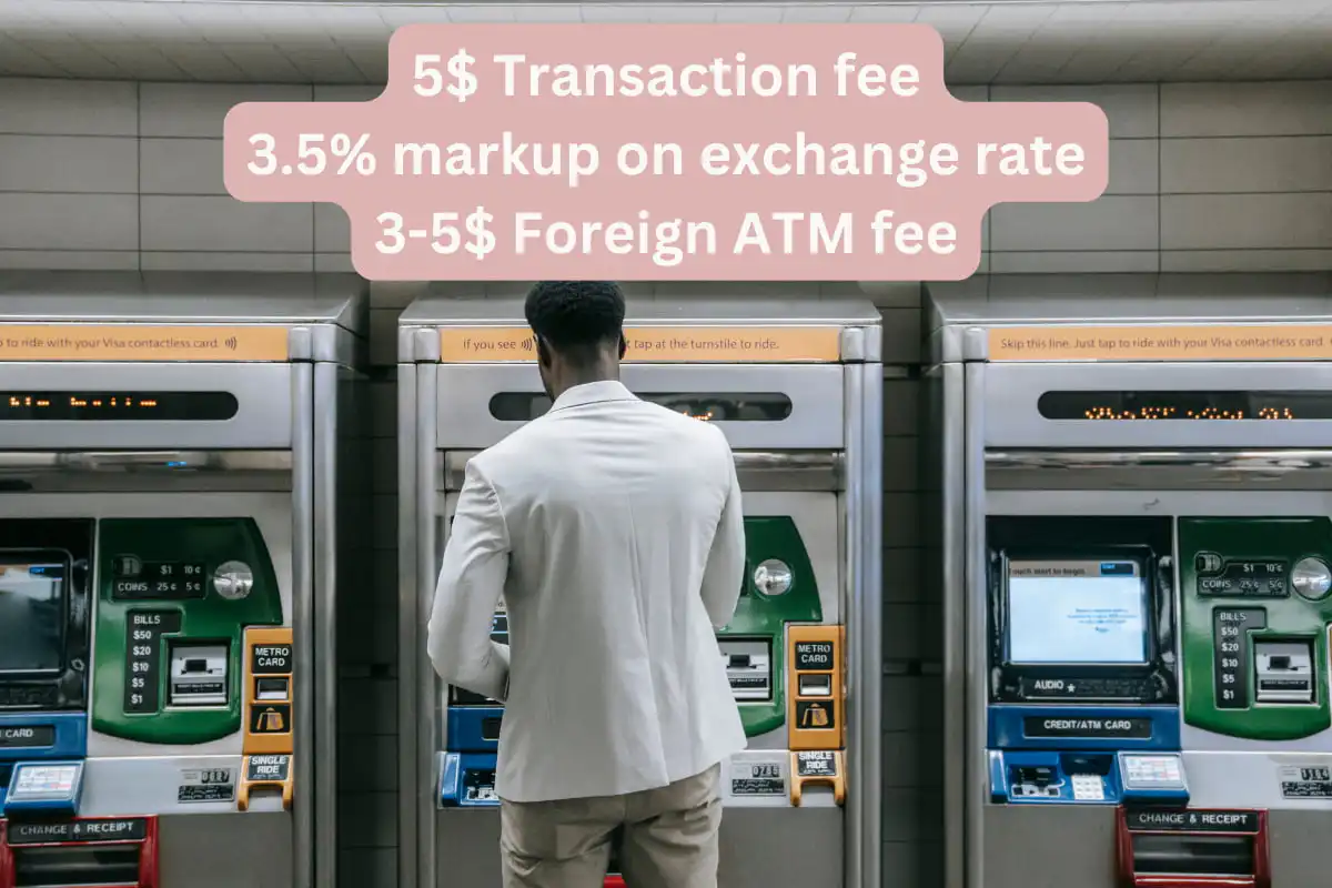man withdrawing money from ATM and showing all fees involved