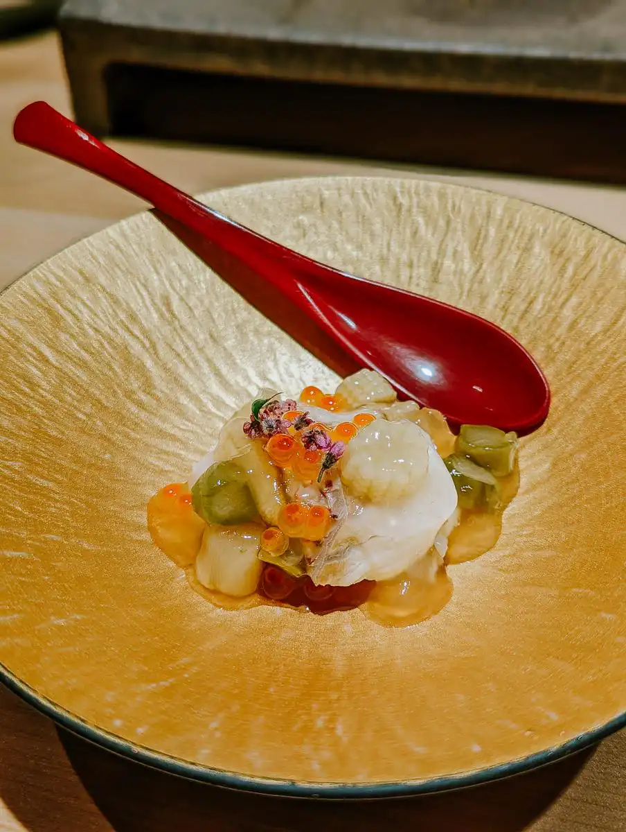 fancy dish during our omakase experience in Tokyo