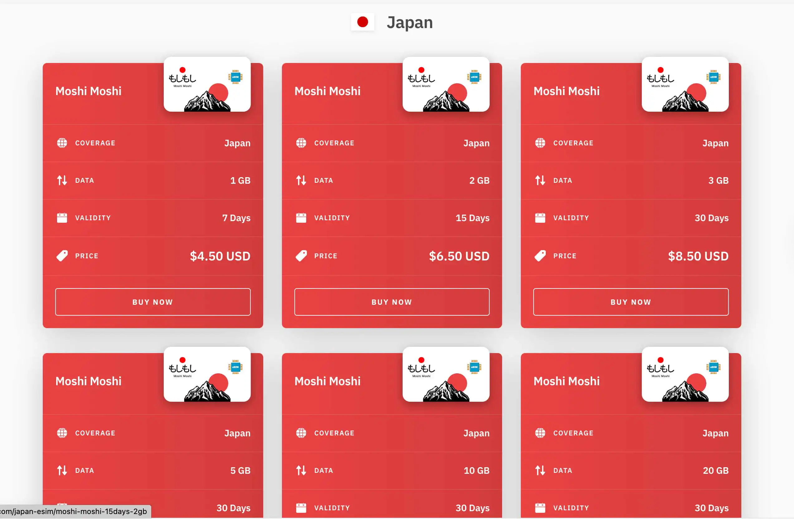 Airalo Japan sim plans