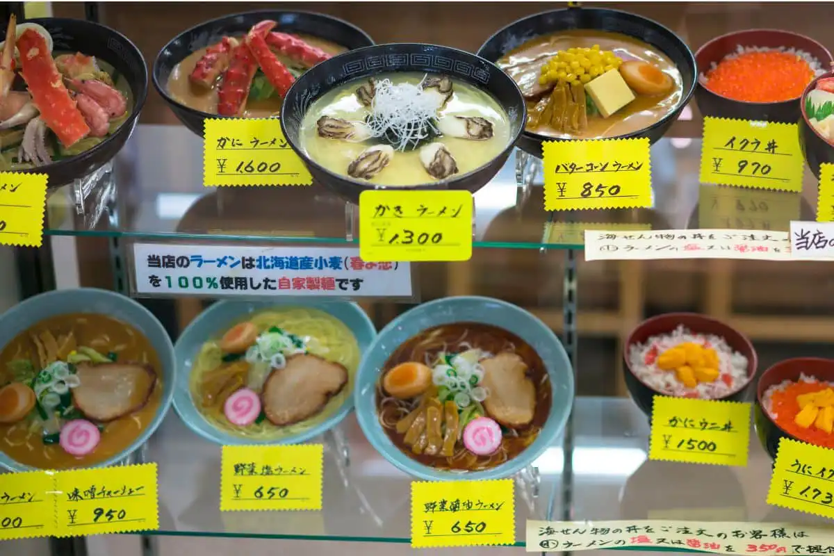 Menu items displayed in Japan with example bowls