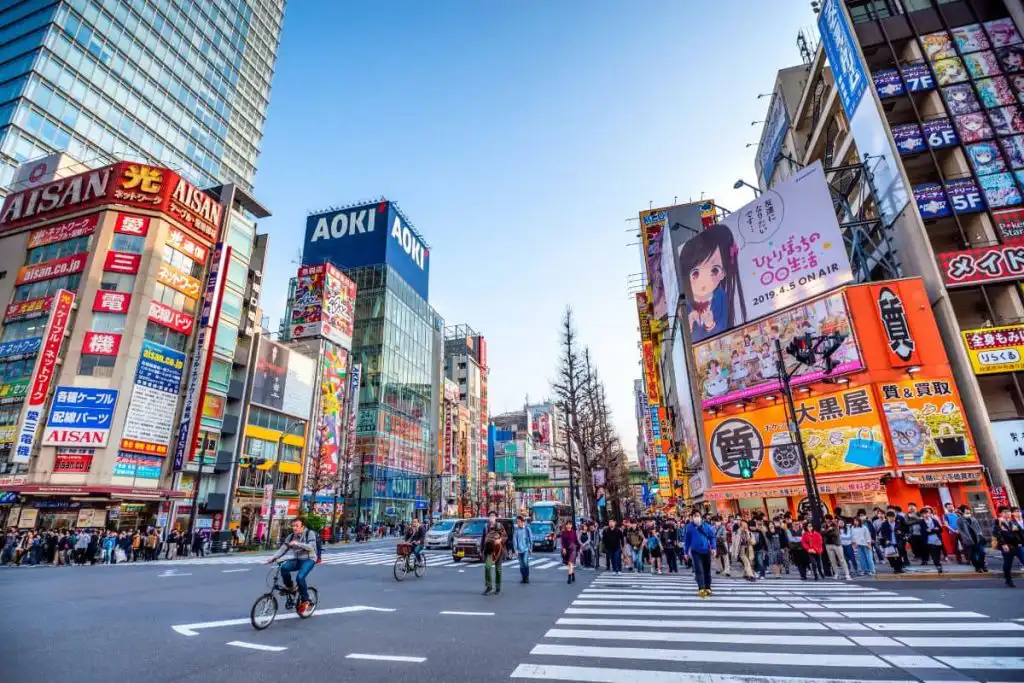 Street in Tokyo with crosswalk and people