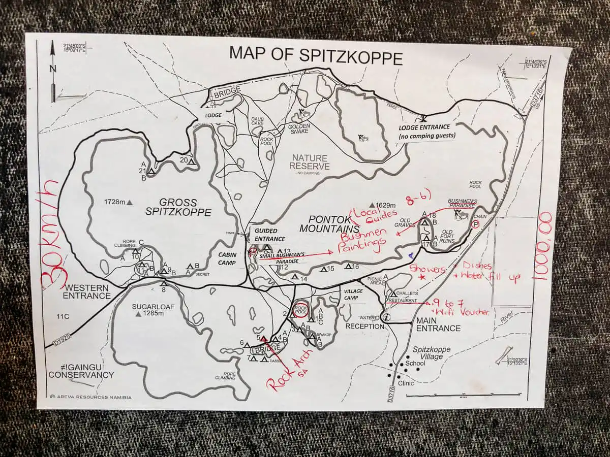 Spitzkoppe campsite map