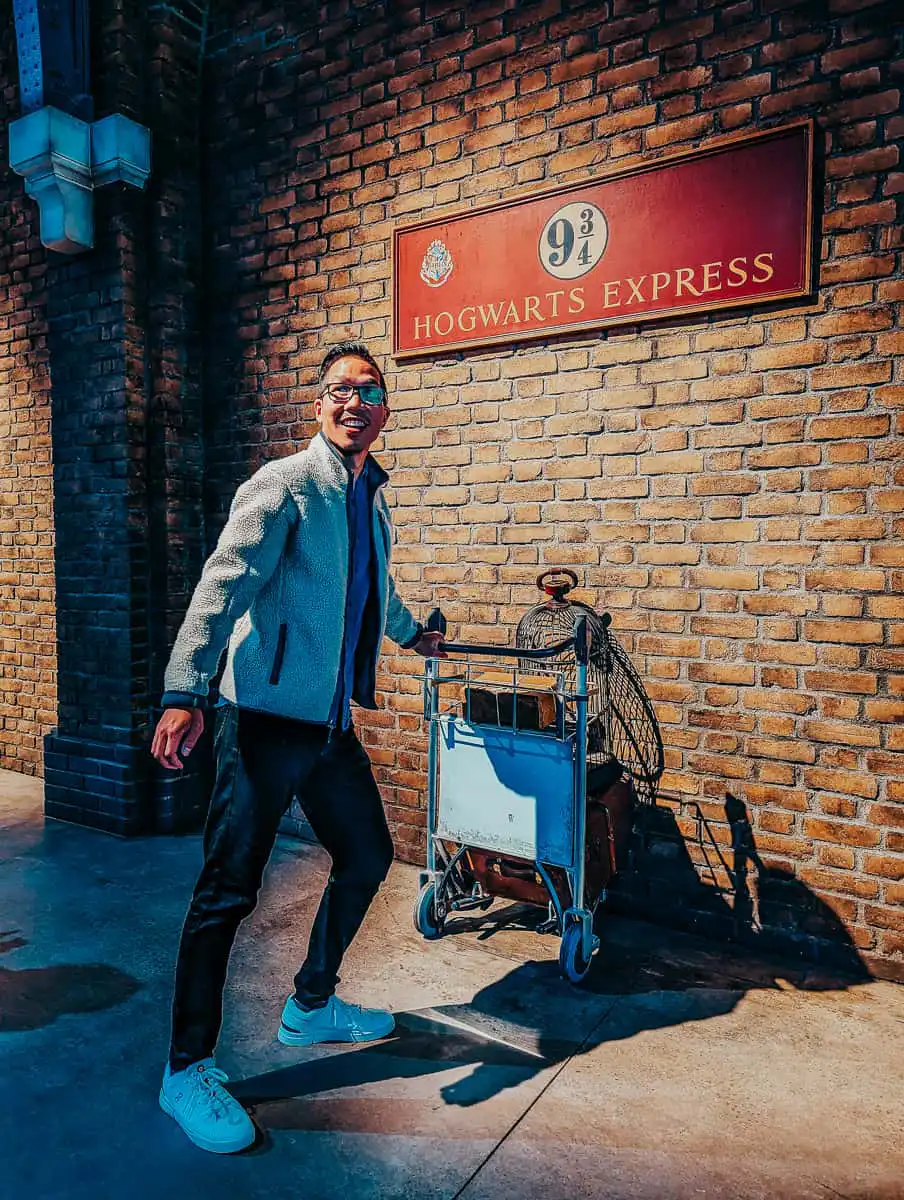 pushing a cart in the harry potter studio in Tokyo