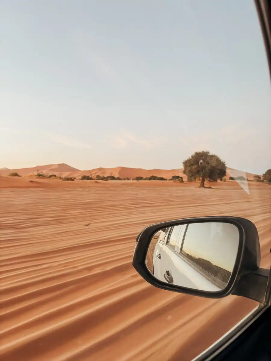 driving through sand section in Sossusvlei