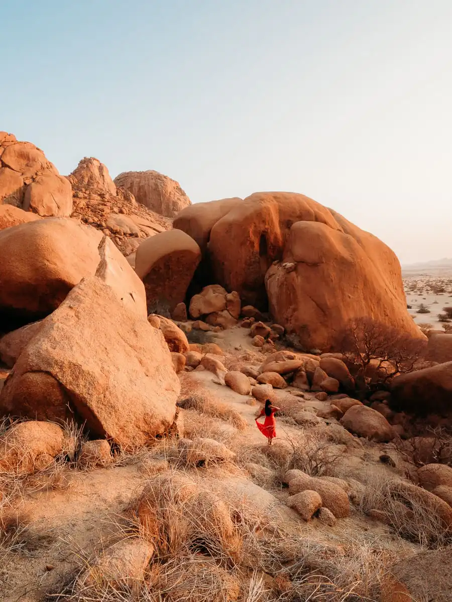 Spitzkoppe woman in red dress