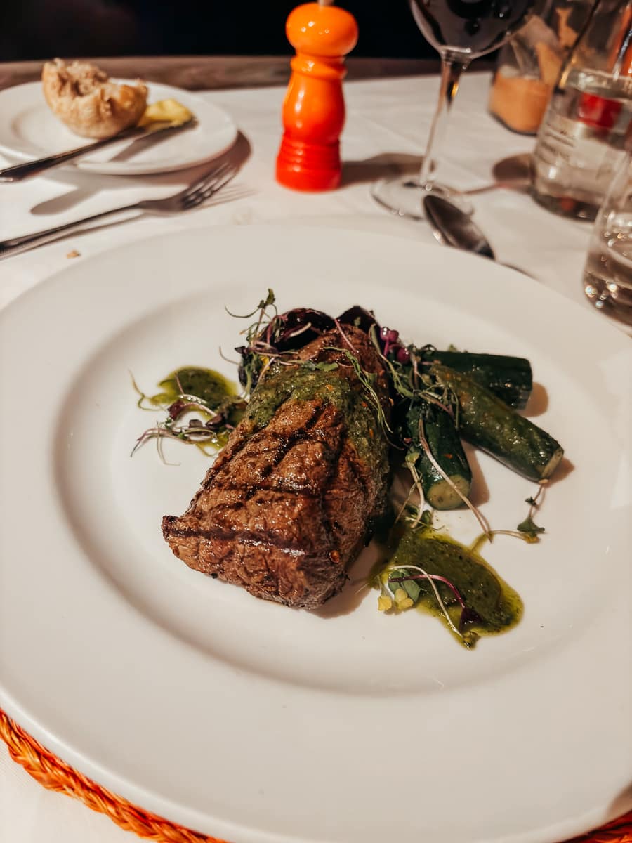 steak dinner at Private game lodge in Etosha