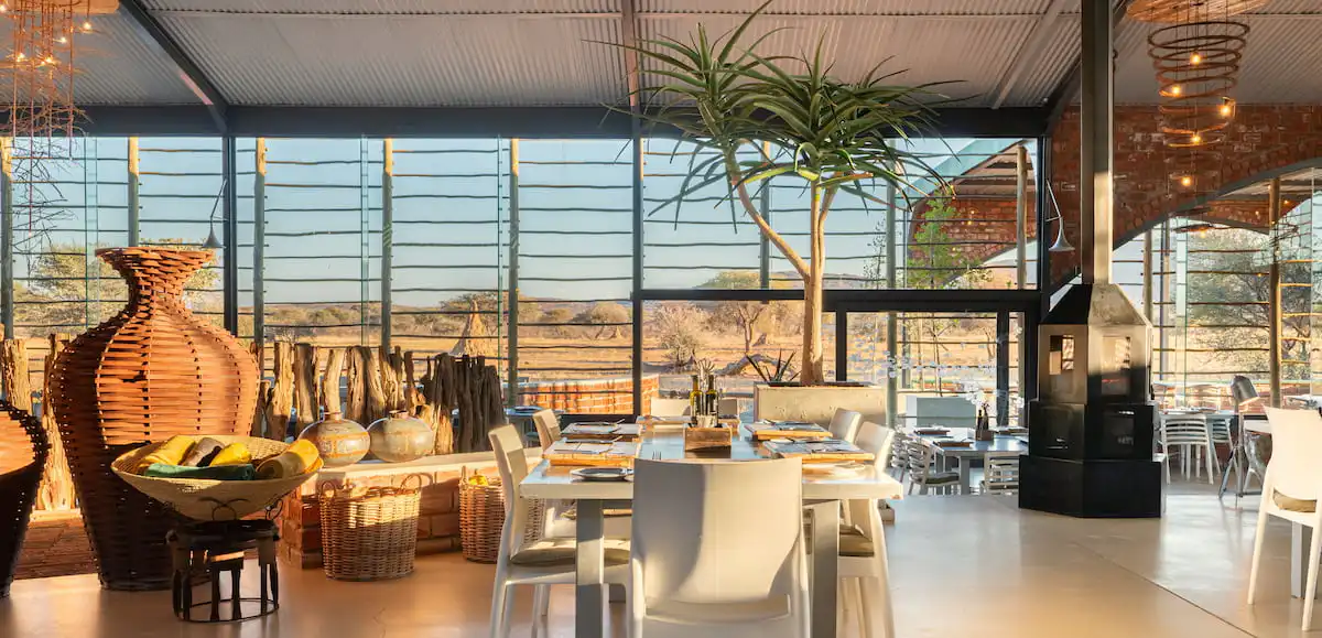 Okonjima Plains camp lounge area