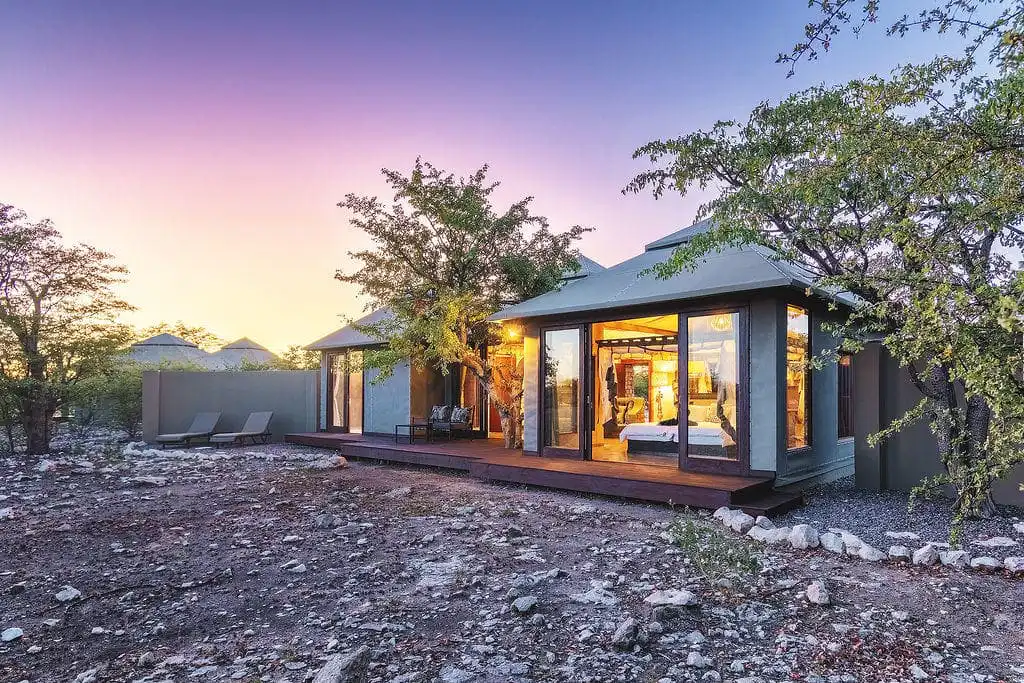 Outside the chalet at Etosha Oberland Lodge, one of the best places for where to stay in Etosha