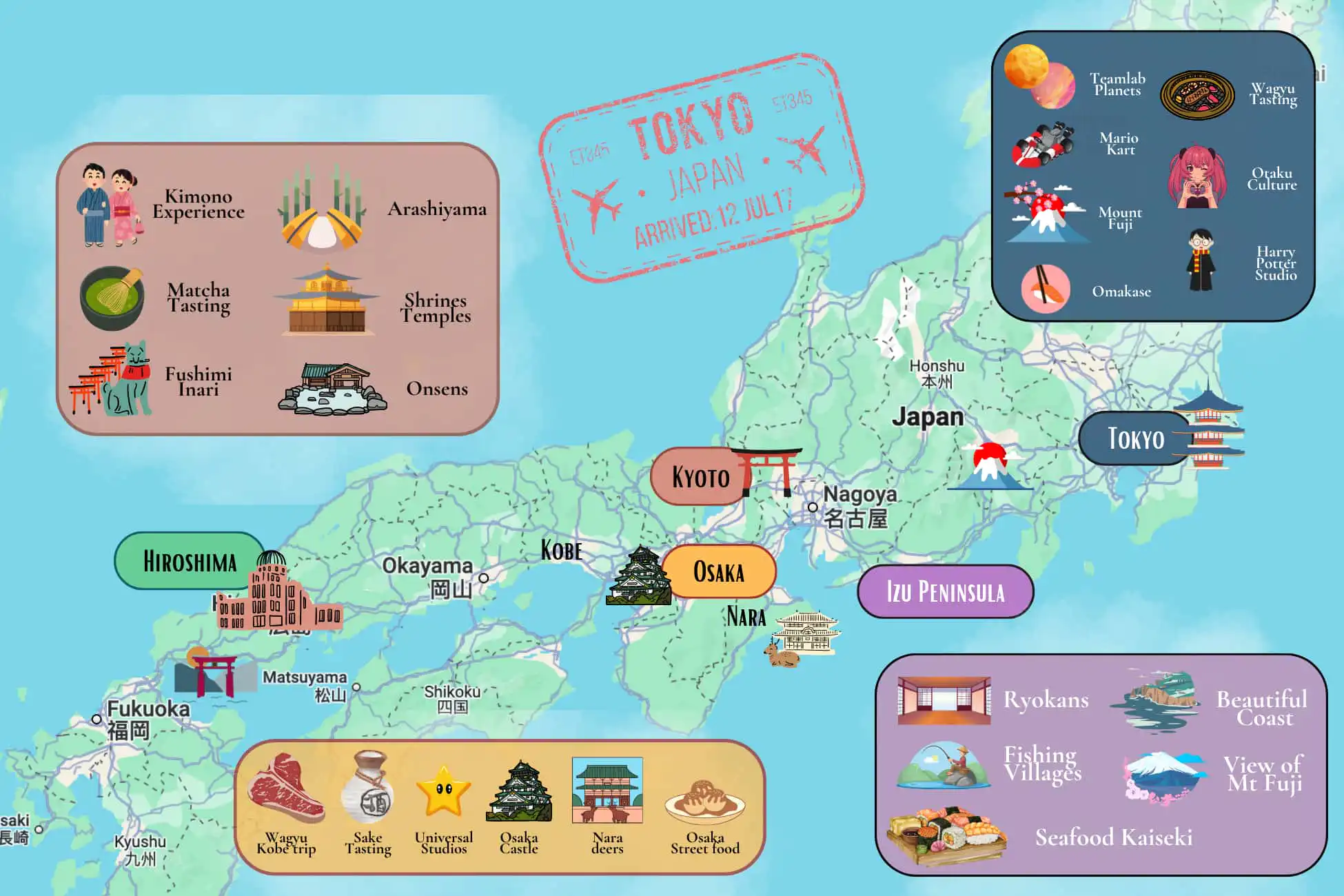 Map of the top cities and places to see in Japan