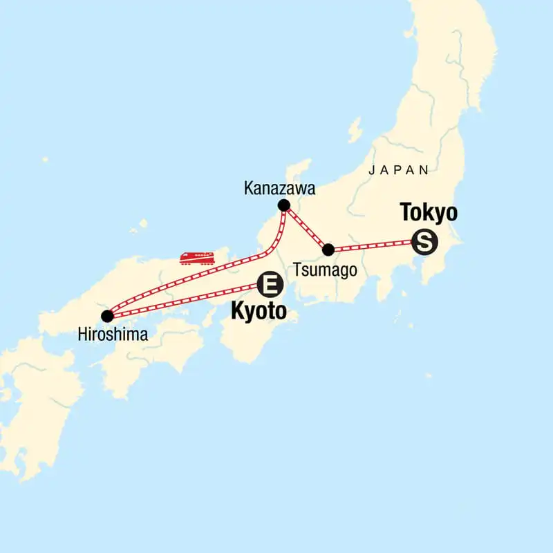 Map of Japan trip by Gadventures, one of the best things to do in Japan