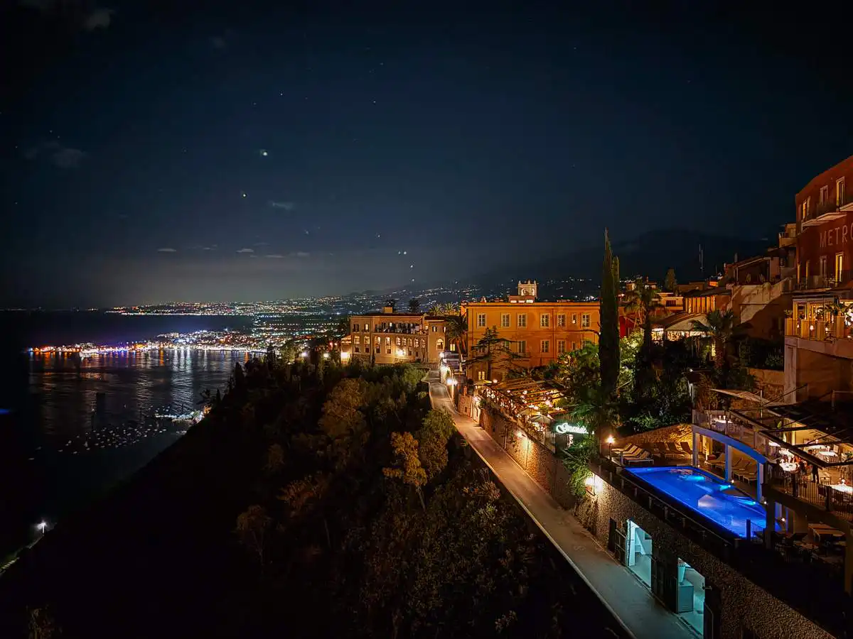View at night in Taormina