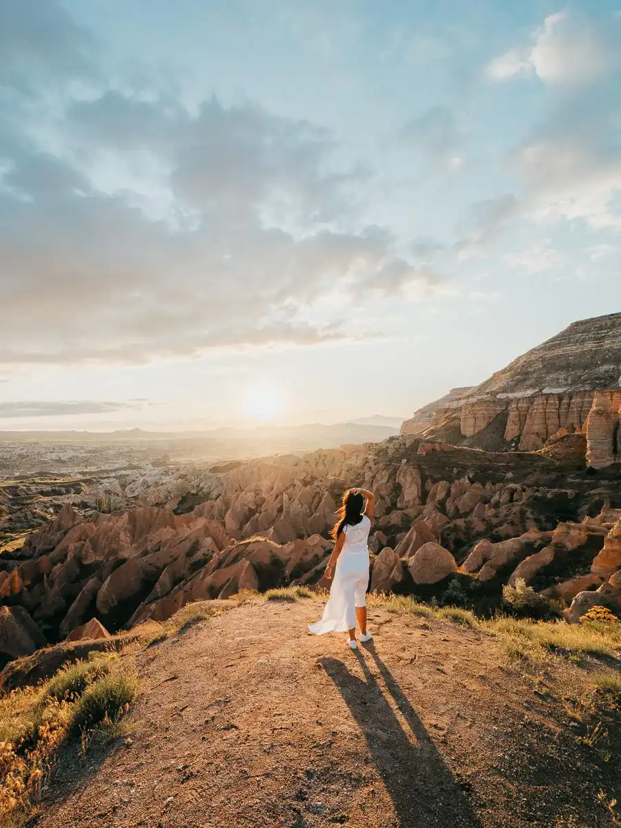 Standing at red rose valley for sunset in Cappadocia