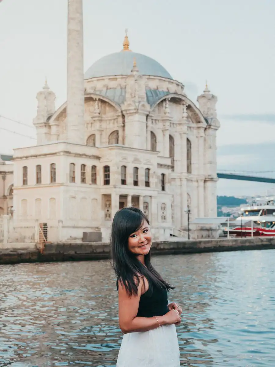 Standing in front of Ortakoy mosque in Turkey