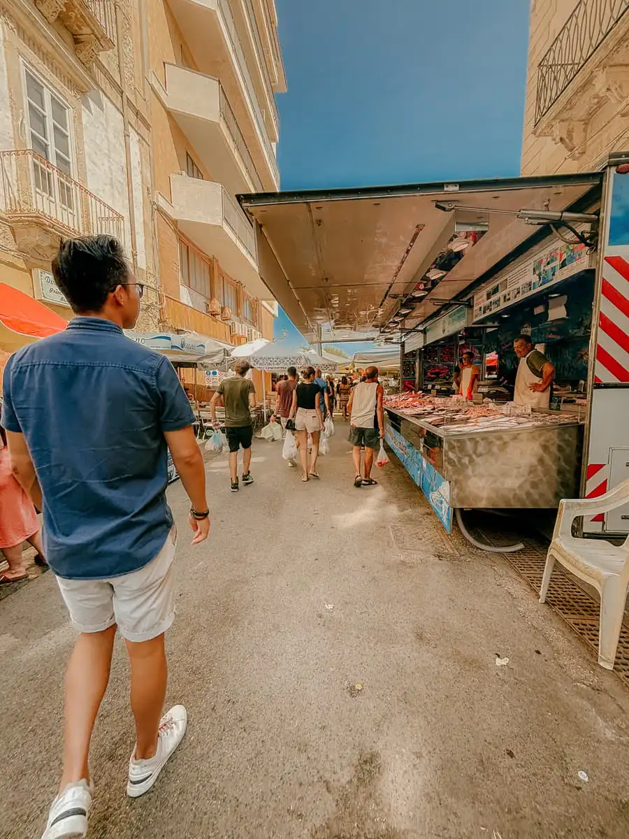 Ortigia market with the seafood stand