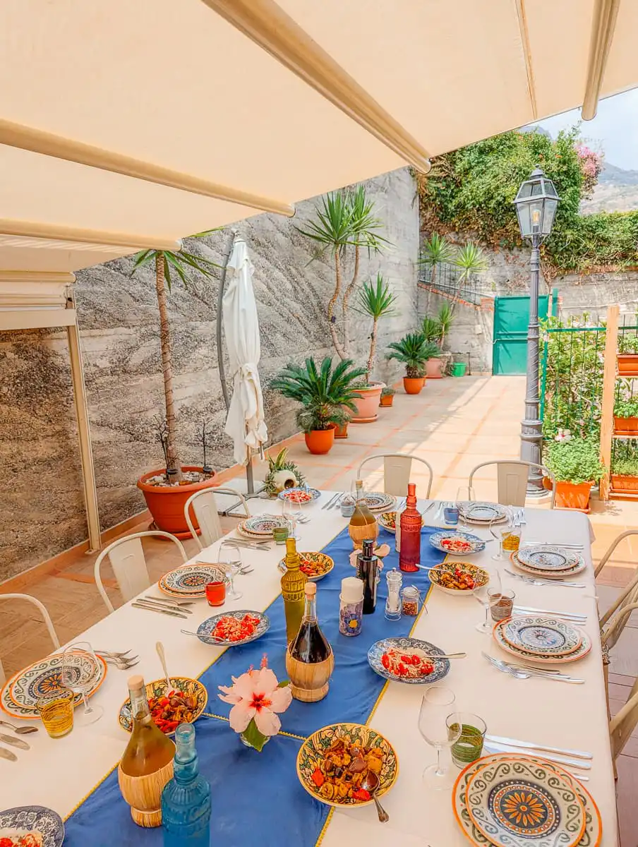 Outdoor eating terrace in Cooking class in Taormina