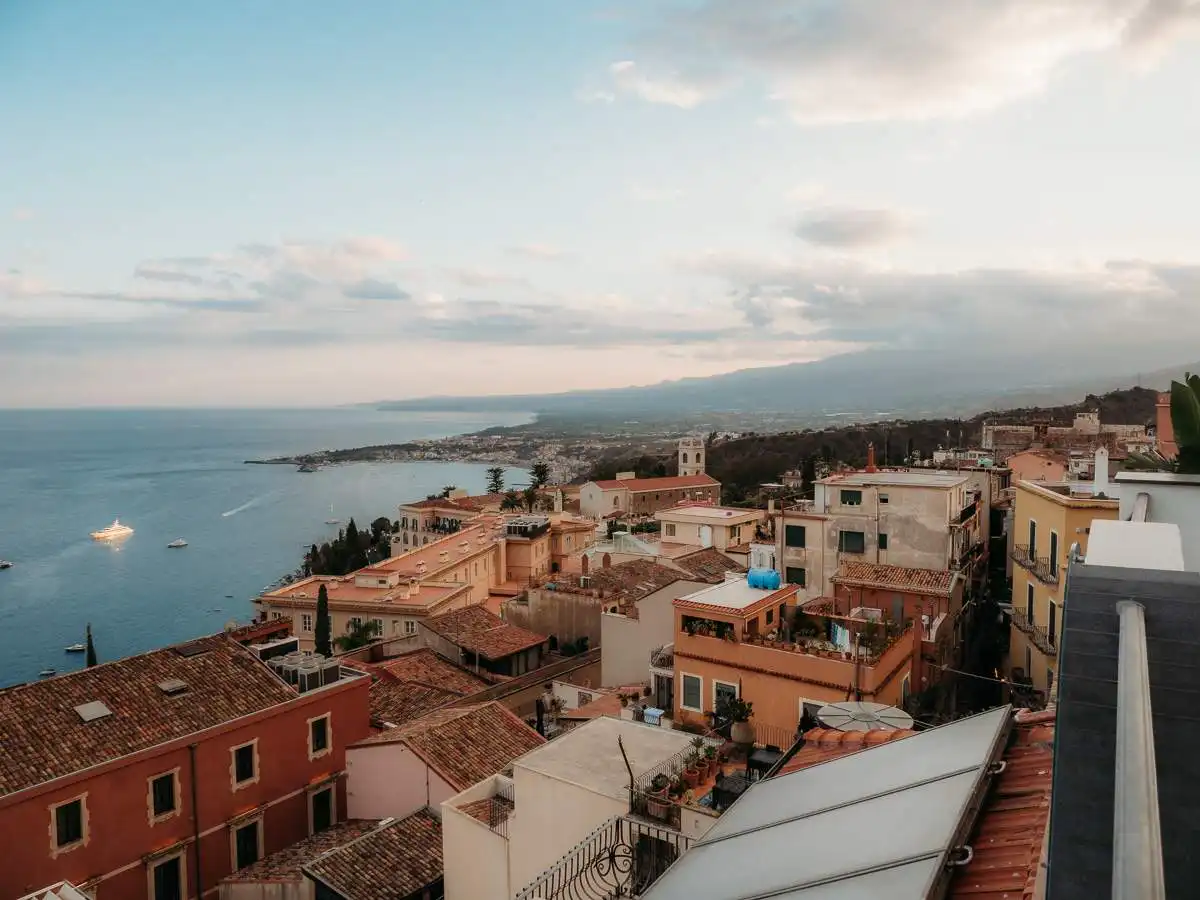 View of Mount etna from rooftop terrace