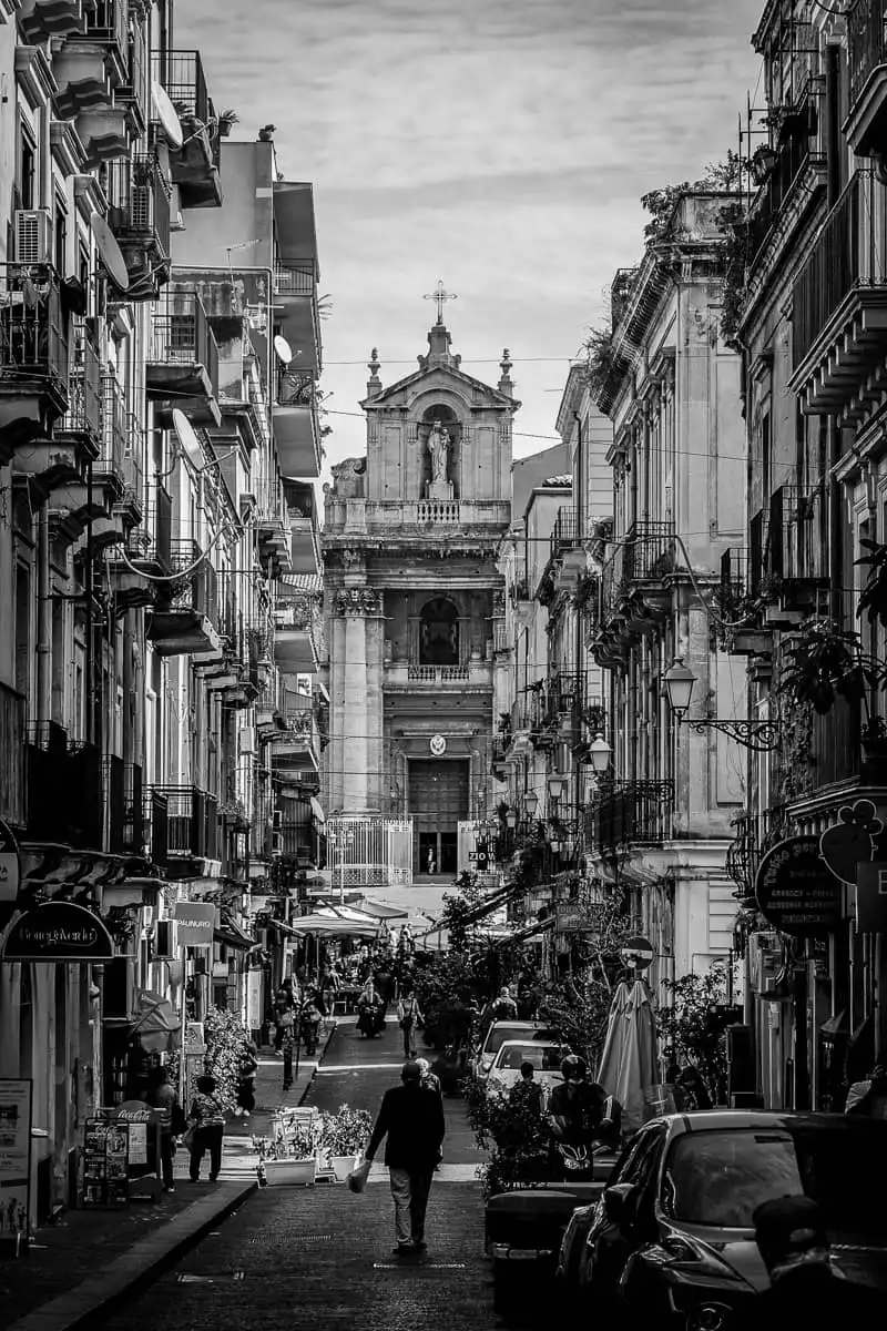 Catania black and white narrow street