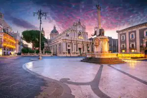 Catania at Sunset with purple sky