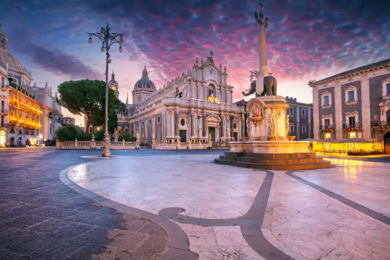 Catania at Sunset with purple sky