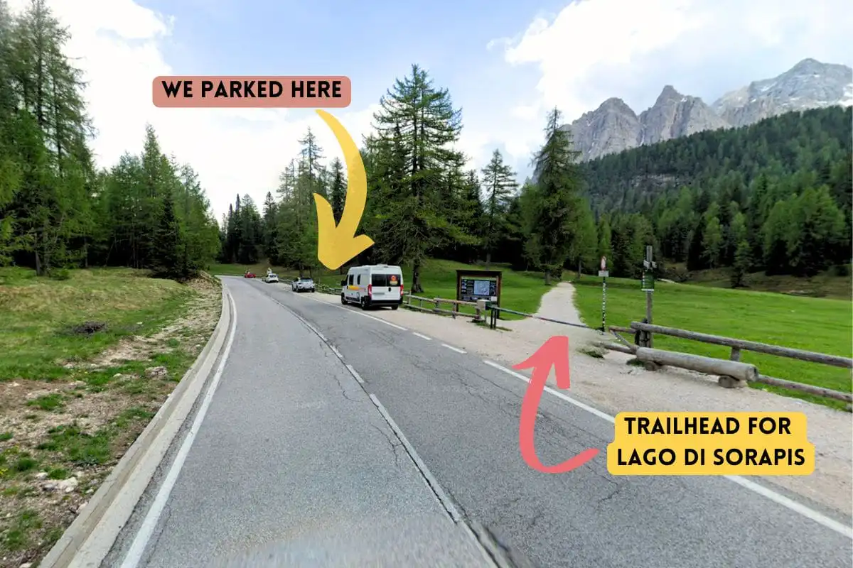 Parking area for the Lago di Sorapis hike