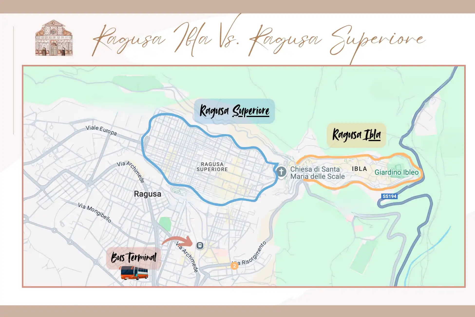 Map of Ragusa and Ragusa Ibla