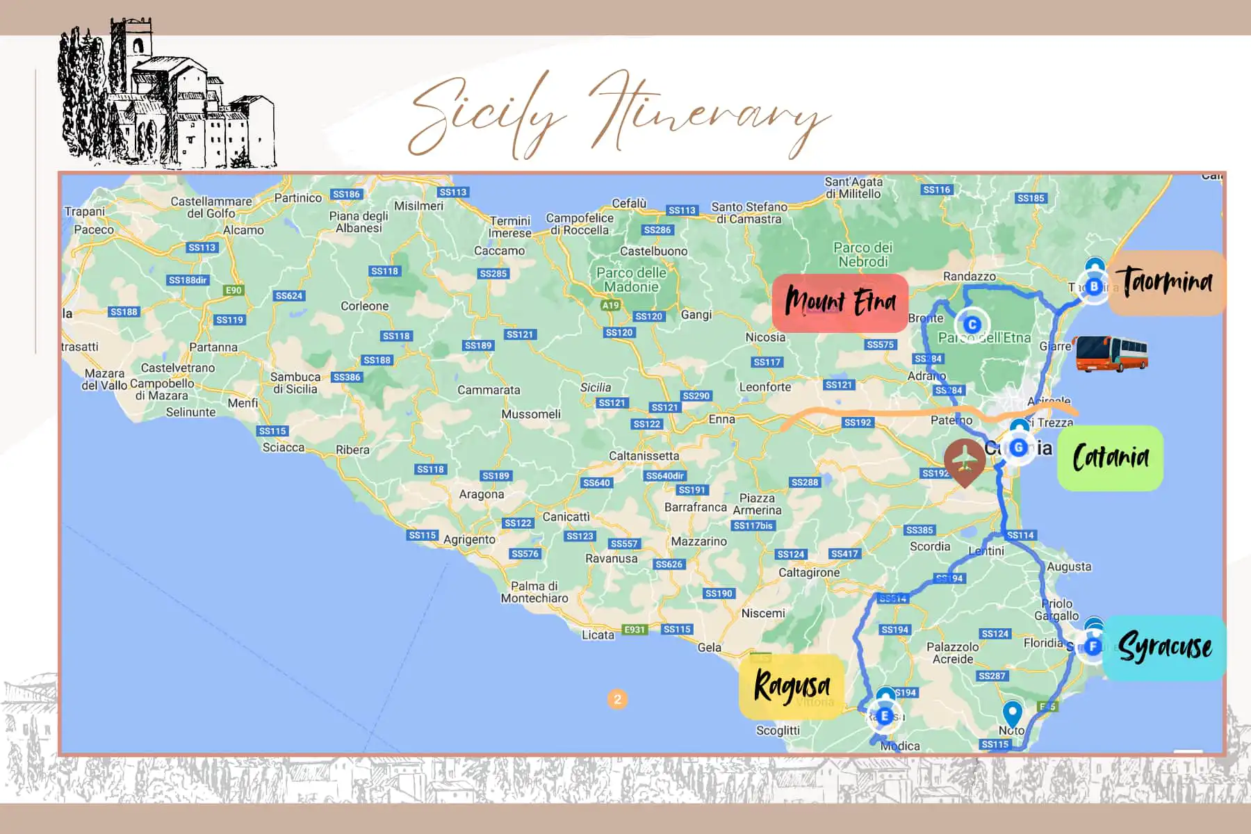 Map of Sicily Itinerary