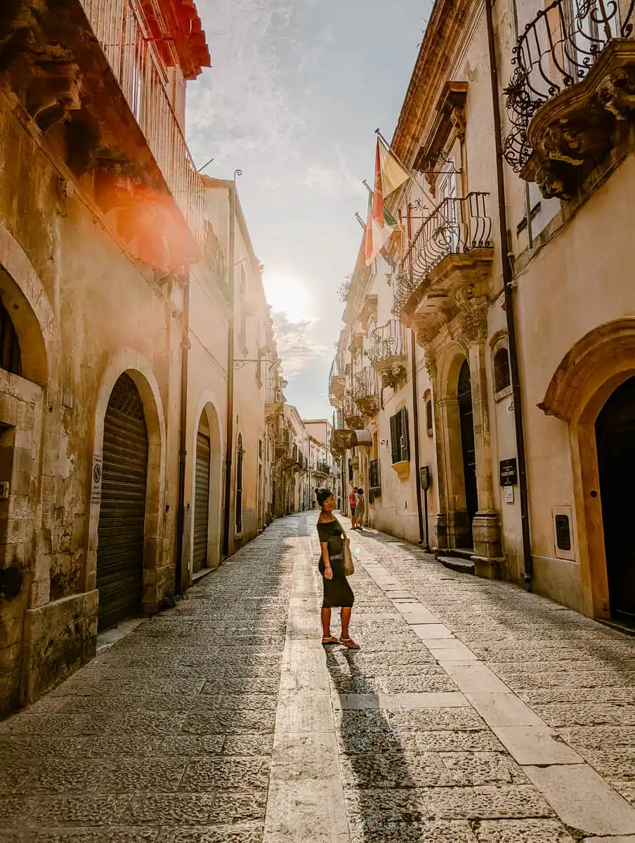 street sunset in Ragusa