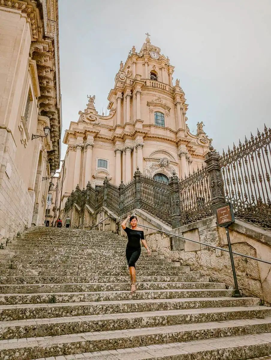 Standing in front of church in Ragusa
