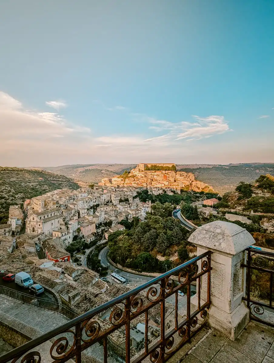 Staircase view of Ragusa Ibla at sunset