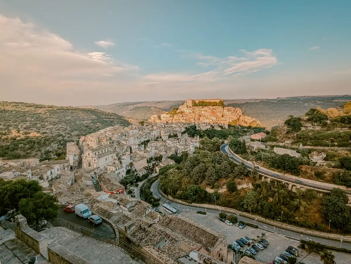 Sunset view of Ragusa from the staircase viewpoint